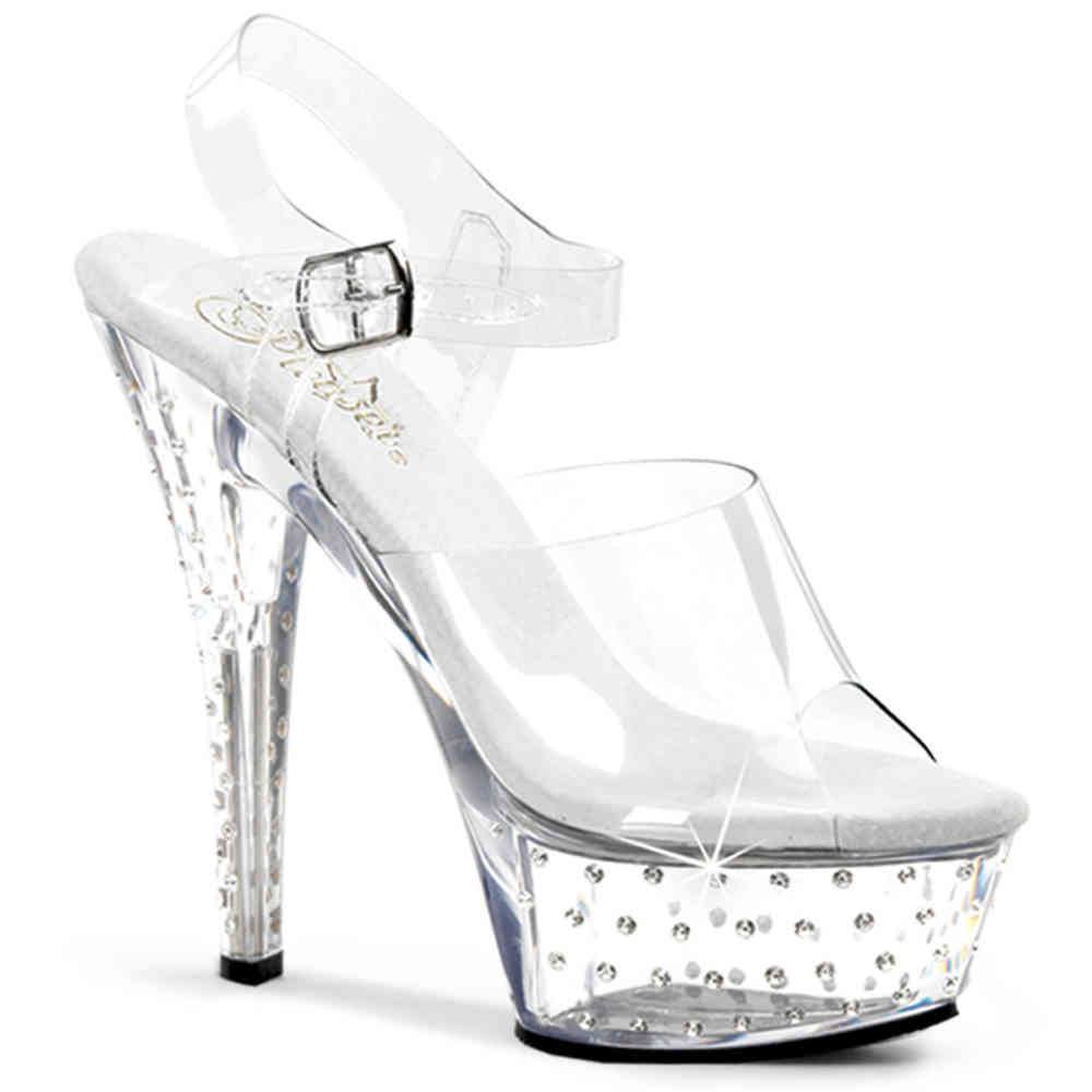 Pleaser - STARDUST608 Sandale à bride à la cheville, Pole dance chaussures - Chaussures de pole dance - Blanc/Couleur argent Product image